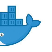 Docker logo image of animated blue whale and docker image, file and container.