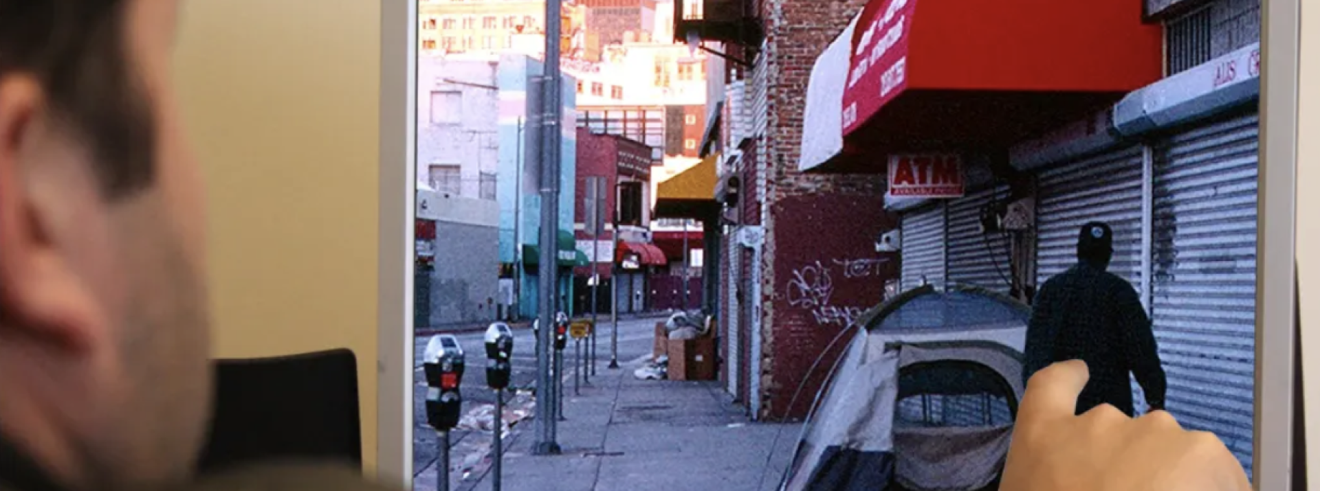 image close up of homeless tent on a screen