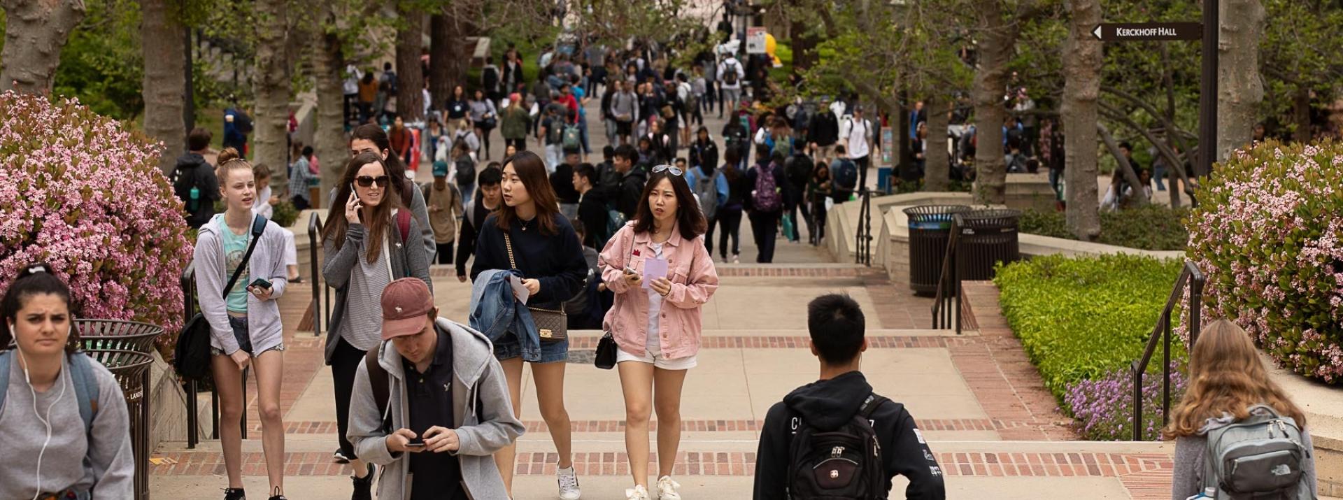 UCLA students walking on Bruin Walk