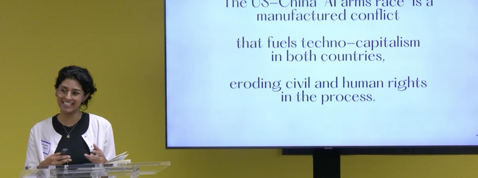 DataX postdoctoral scholar shazeda ahmed giving a talk