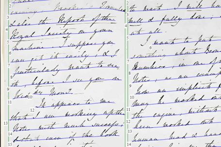Image of cursive handwriting on notebook paper