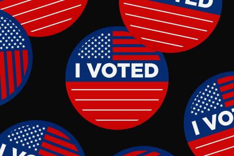 graphic image of multiple red and blue "I voted stickers"