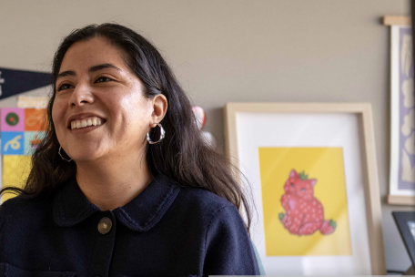 UCLA librarian Gissel Rios stands outside her office in the Louise M. Darling Biomedical Library, where she collaborates with different librarians to make resources more accessible.