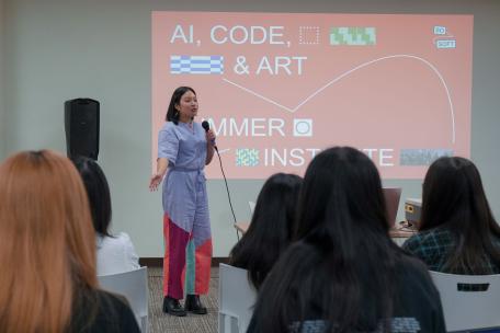 Instructor speaking at AI Code and Art Summer Institute.jpeg