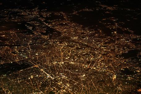 arial view of electric grid in soft brown and yellow lights