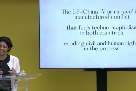 DataX postdoctoral scholar shazeda ahmed giving a talk